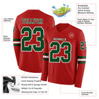 Custom Red Green-White Long Sleeve Authentic Football Jersey