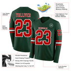Custom Green Red-White Long Sleeve Authentic Football Jersey