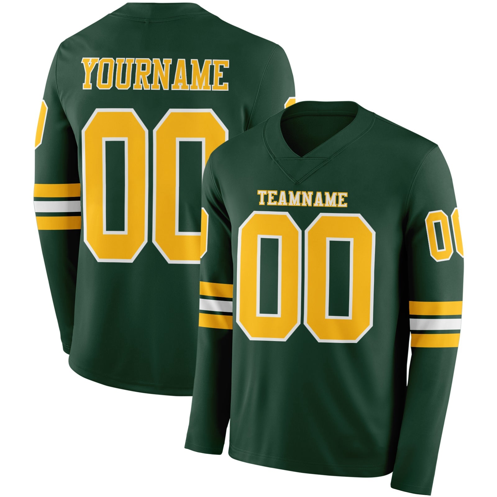 Custom Green Gold-White Long Sleeve Authentic Football Jersey