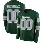 Custom Green Gray-White Long Sleeve Authentic Football Jersey