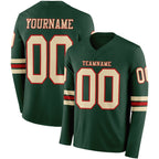 Custom Green Cream-Red Long Sleeve Authentic Football Jersey