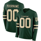 Custom Green Cream-Black Long Sleeve Authentic Football Jersey