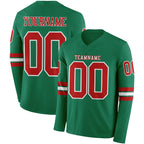 Custom Kelly Green Red-White Long Sleeve Authentic Football Jersey