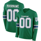 Custom Kelly Green White Royal-Gray Long Sleeve Authentic Football Jersey