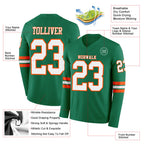 Custom Kelly Green White-Orange Long Sleeve Authentic Football Jersey
