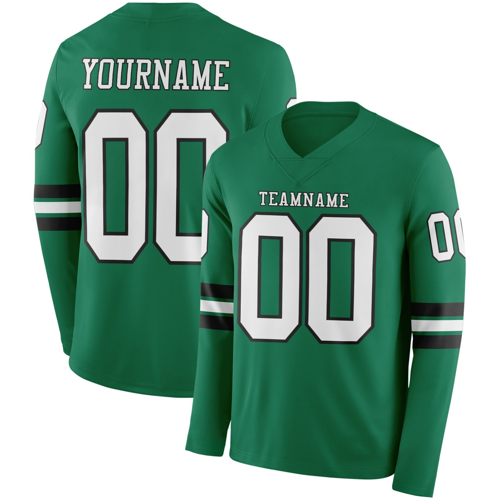 Custom Kelly Green White-Black Long Sleeve Authentic Football Jersey