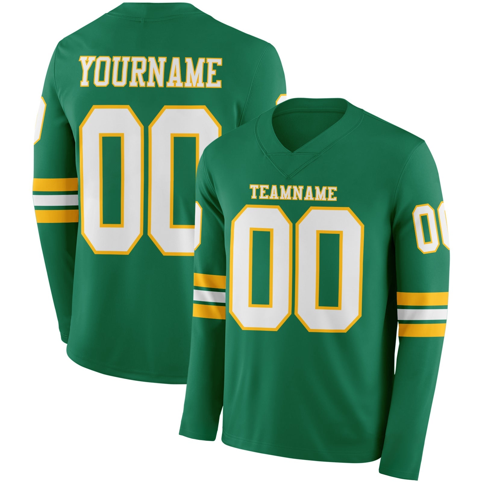 Custom Kelly Green White-Gold Long Sleeve Authentic Football Jersey