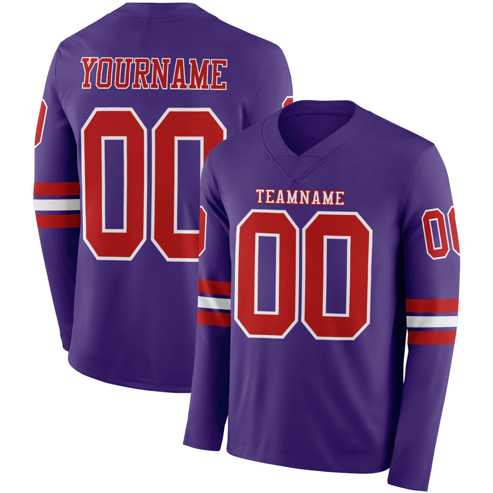 Custom Purple Red-White Long Sleeve Authentic Football Jersey