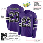 Custom Purple Black-White Long Sleeve Authentic Football Jersey