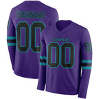 Custom Purple Black-Teal Long Sleeve Authentic Football Jersey