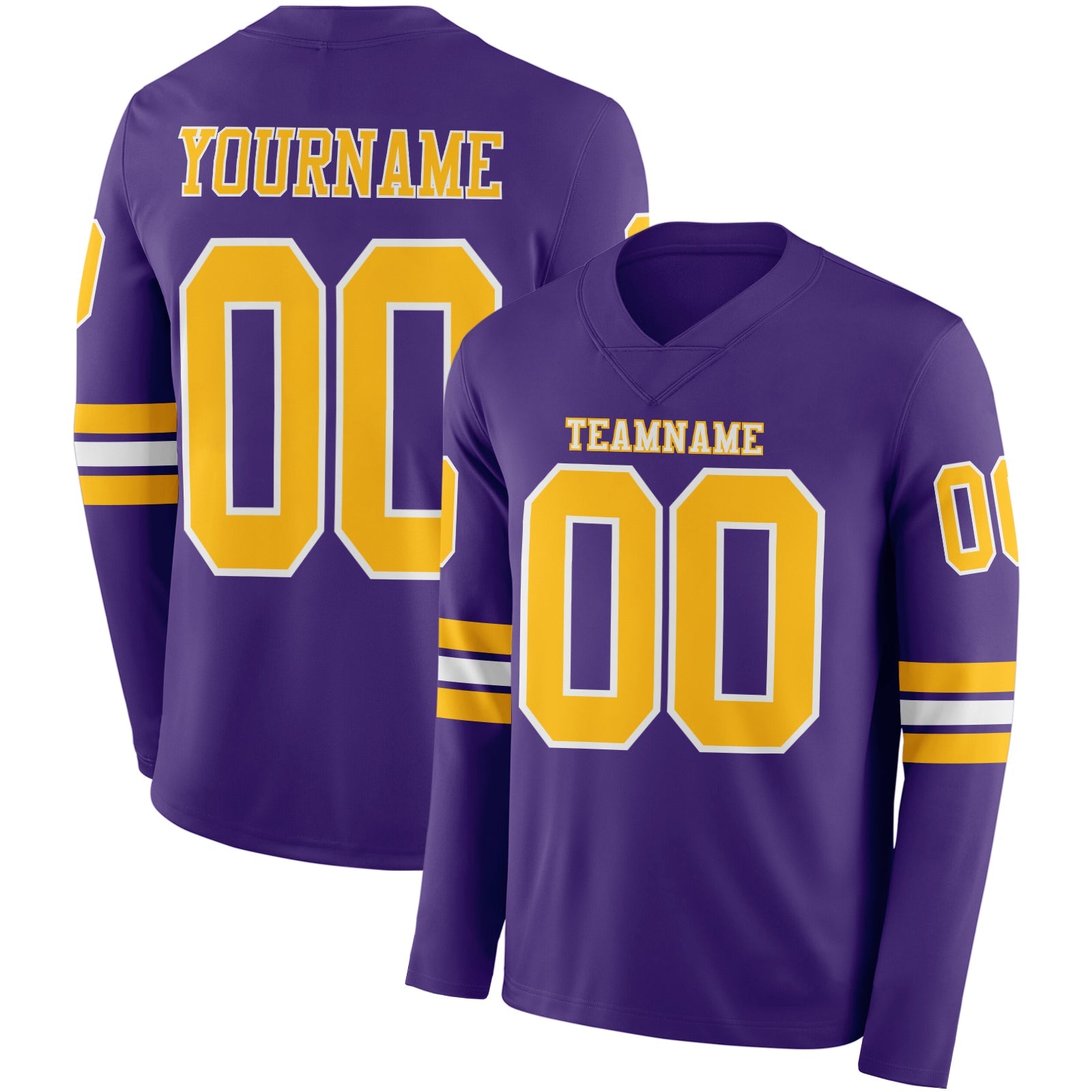 Custom Purple Gold-White Long Sleeve Authentic Football Jersey