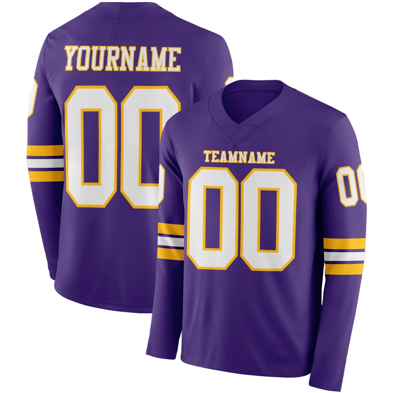 Custom Purple White-Gold Long Sleeve Authentic Football Jersey