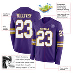 Custom Purple White-Old Gold Long Sleeve Authentic Football Jersey