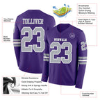 Custom Purple Gray-White Long Sleeve Authentic Football Jersey