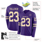 Custom Purple Cream Long Sleeve Authentic Football Jersey