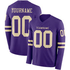 Custom Purple Cream Long Sleeve Authentic Football Jersey