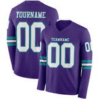 Custom Purple White-Teal Long Sleeve Authentic Football Jersey