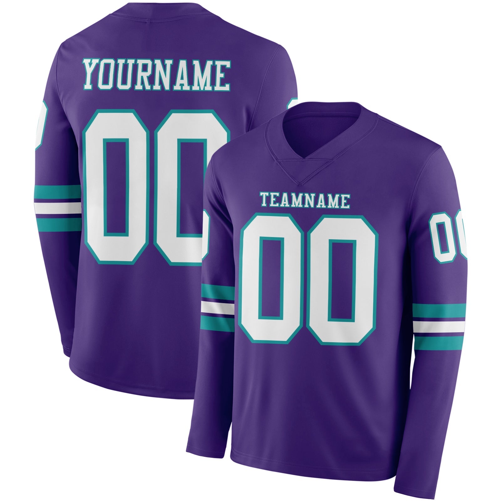 Custom Purple White-Teal Long Sleeve Authentic Football Jersey