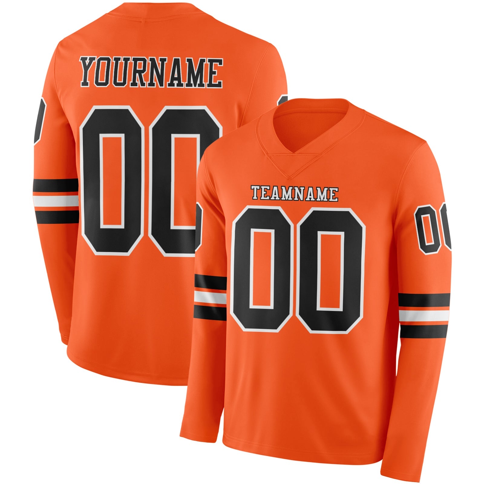 Custom Orange Black-White Long Sleeve Authentic Football Jersey