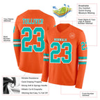 Custom Orange Aqua-White Long Sleeve Authentic Football Jersey