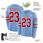 Custom Light Blue Red-White Long Sleeve Authentic Football Jersey