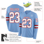 Custom Light Blue White-Red Long Sleeve Authentic Football Jersey