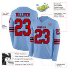 Custom Light Blue Red-Navy Long Sleeve Authentic Football Jersey