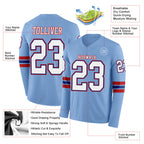 Custom Light Blue White Royal-Red Long Sleeve Authentic Football Jersey