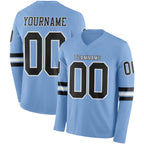 Custom Light Blue Black-White Long Sleeve Authentic Football Jersey