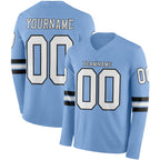 Custom Light Blue White-Black Long Sleeve Authentic Football Jersey