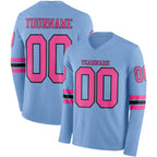 Custom Light Blue Pink-Black Long Sleeve Authentic Football Jersey