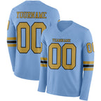 Custom Light Blue Old Gold-Black Long Sleeve Authentic Football Jersey
