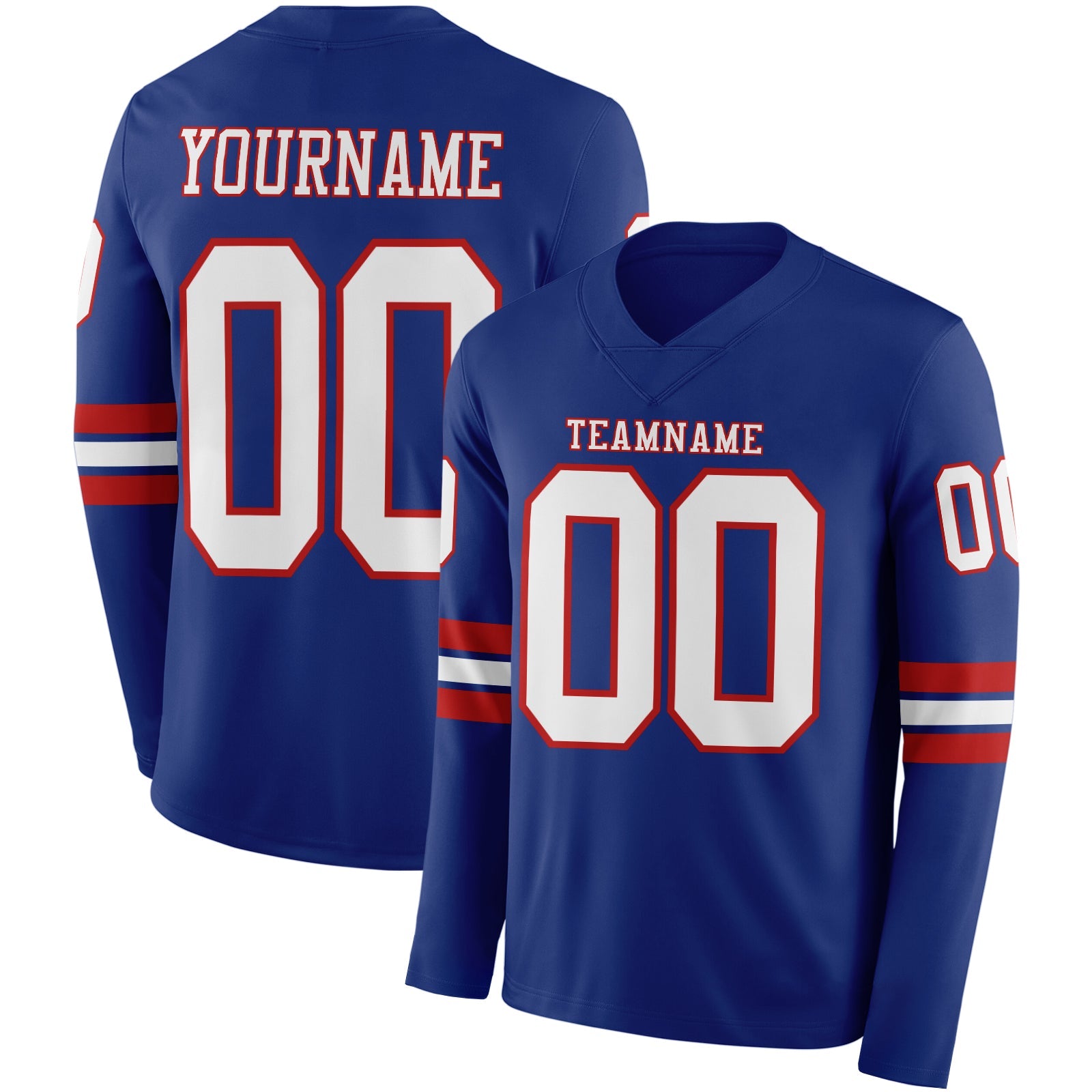 Custom Royal White-Red Long Sleeve Authentic Football Jersey