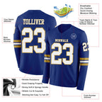 Custom Royal White-Old Gold Long Sleeve Authentic Football Jersey
