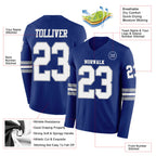 Custom Royal White-Gray Long Sleeve Authentic Football Jersey