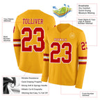 Custom Gold Red-White Long Sleeve Authentic Football Jersey