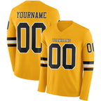 Custom Gold Black-White Long Sleeve Authentic Football Jersey