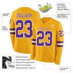 Custom Gold Purple-White Long Sleeve Authentic Football Jersey