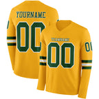 Custom Gold Green-White Long Sleeve Authentic Football Jersey