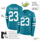Custom Teal White Long Sleeve Authentic Football Jersey
