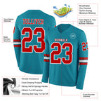 Custom Teal Red-White Long Sleeve Authentic Football Jersey