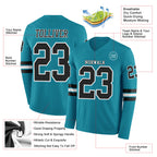 Custom Teal Black-White Long Sleeve Authentic Football Jersey