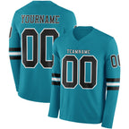 Custom Teal Black-White Long Sleeve Authentic Football Jersey
