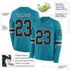 Custom Teal Black-Gray Long Sleeve Authentic Football Jersey