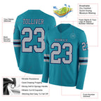 Custom Teal Gray-Navy Long Sleeve Authentic Football Jersey