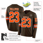Custom Brwon Orange-White Long Sleeve Authentic Football Jersey