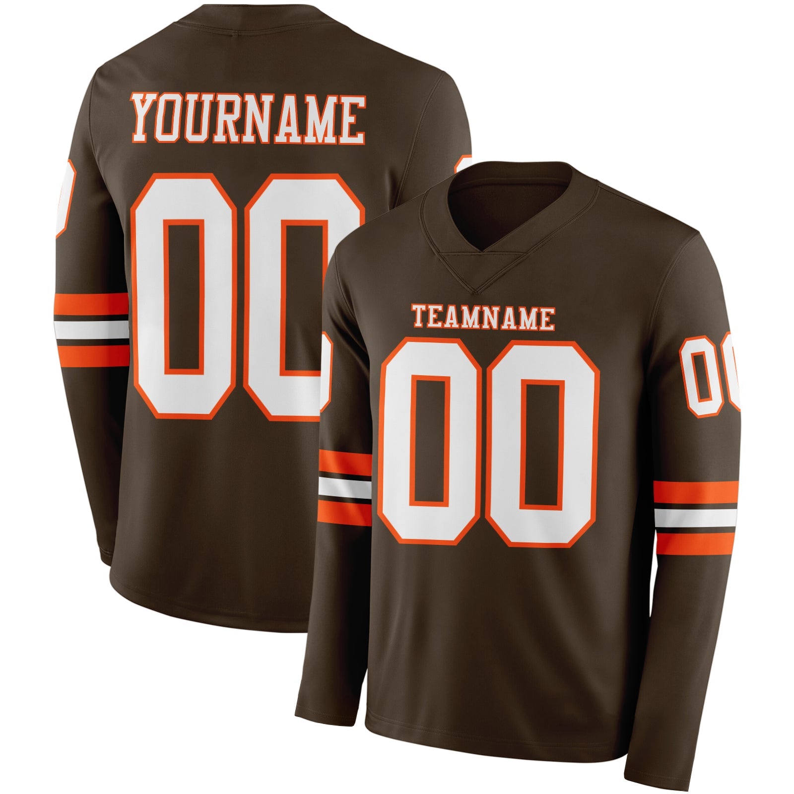 Custom Brwon White-Orange Long Sleeve Authentic Football Jersey
