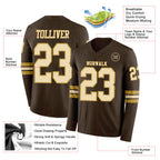 Custom Brwon Cream-Old Gold Long Sleeve Authentic Football Jersey