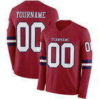 Custom Cardinal White-Navy Long Sleeve Authentic Football Jersey