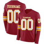 Custom Cardinal White-Gold Long Sleeve Authentic Football Jersey